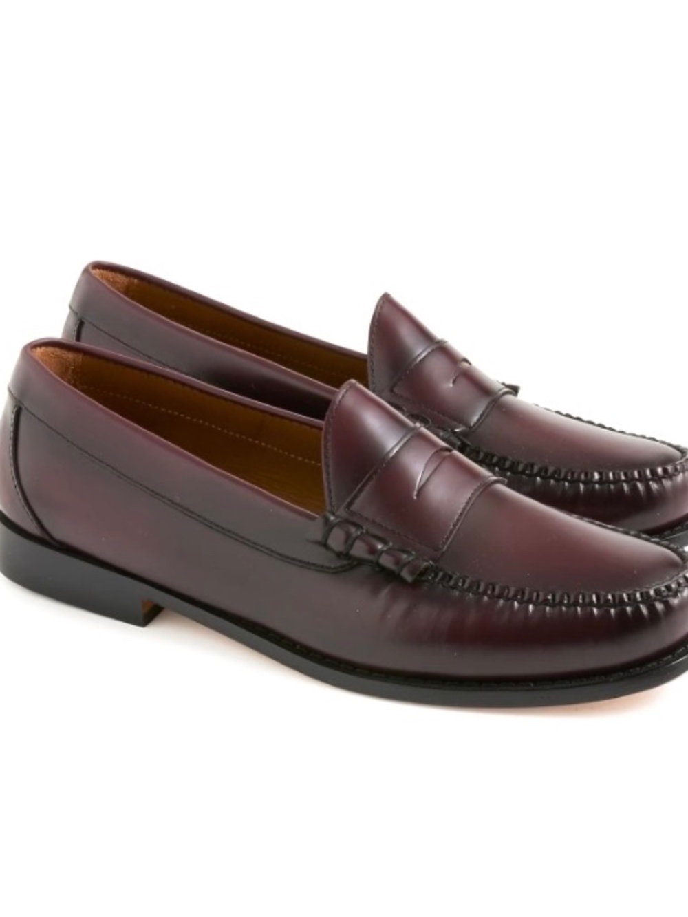 New Sz 11 J. Crew Men’s Penny Loafers in Burgundy Leather